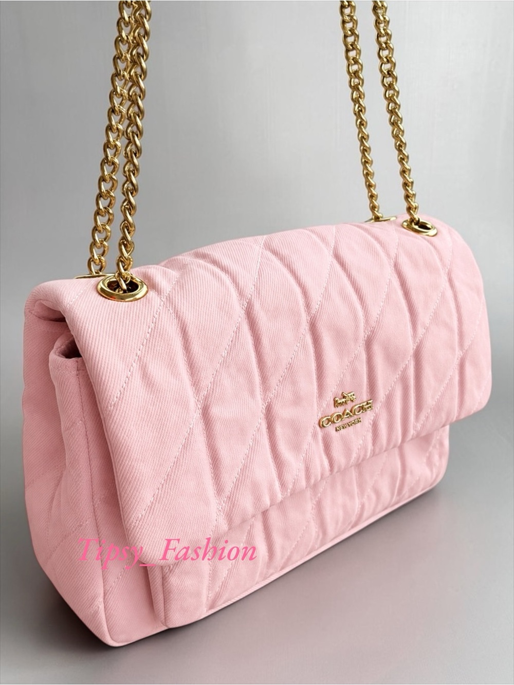 Coach Elodie Large CER78 Quilted Loved Denim Pink Chain Crossbody Bag NEW